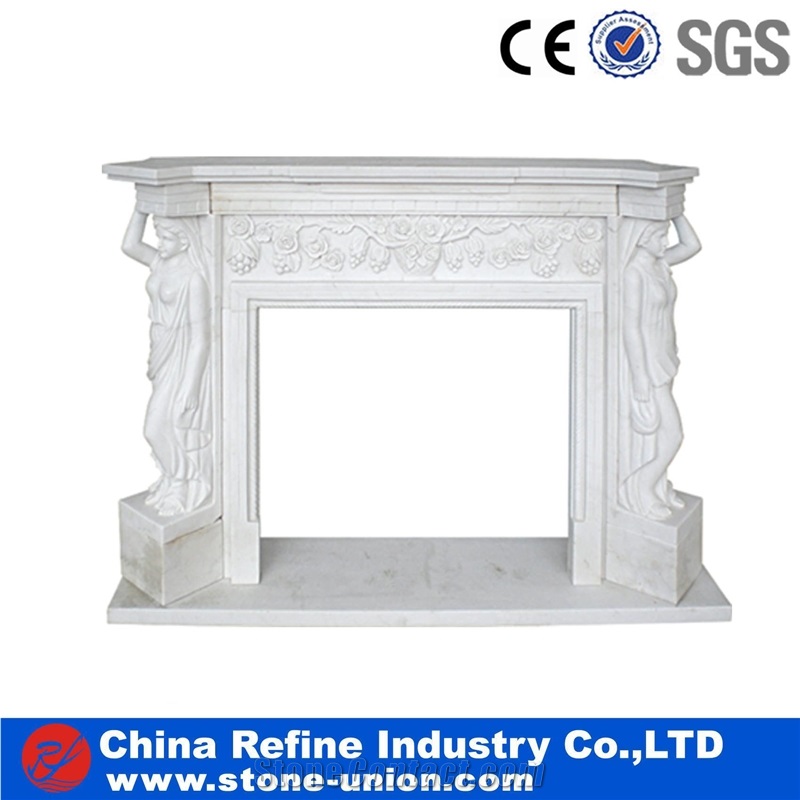 Marble Fireplace, Fireplace Mantel, White Marble Sculptured Fireplace