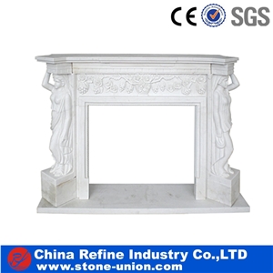 Marble Fireplace, Fireplace Mantel, White Marble Sculptured Fireplace