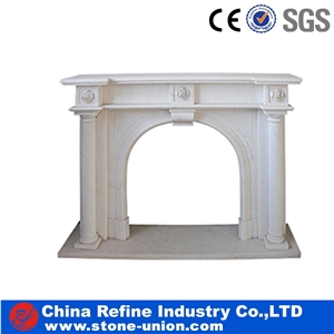 Polished White Marble Fireplace Mantel/Hearth/Design/Surround, Western Style Fireplace