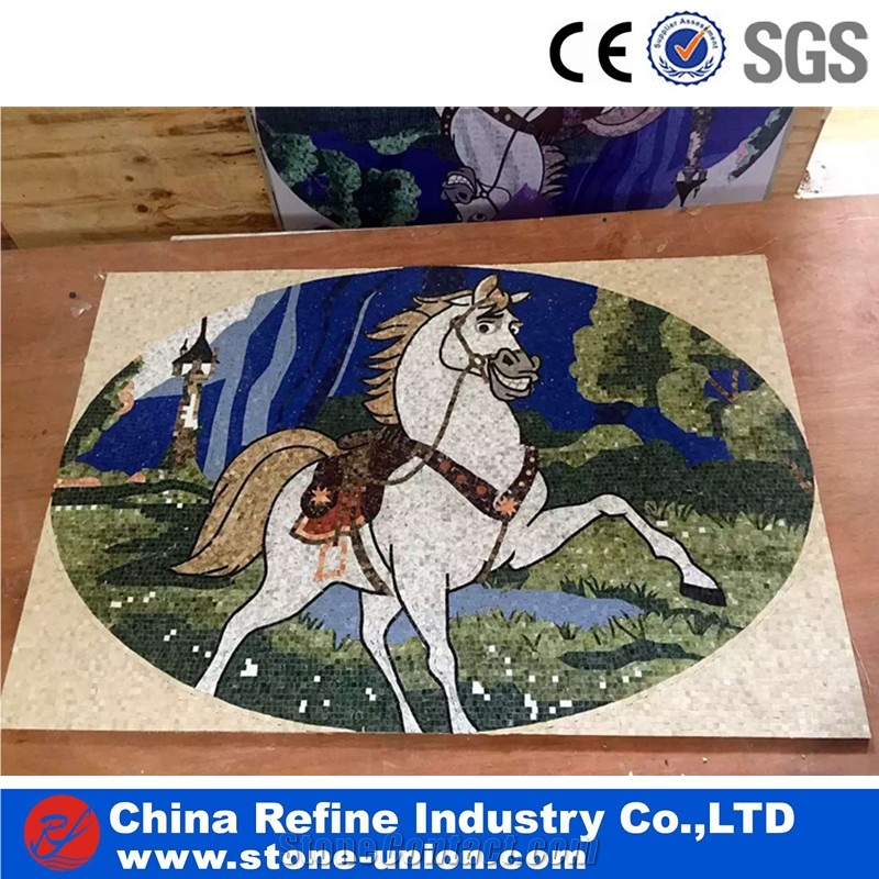 Stone Mosaic Tile Round Mosaic Medallion Floor Patterns,Multi Color Marble Polished Inlay Flooring Tiles Pattern