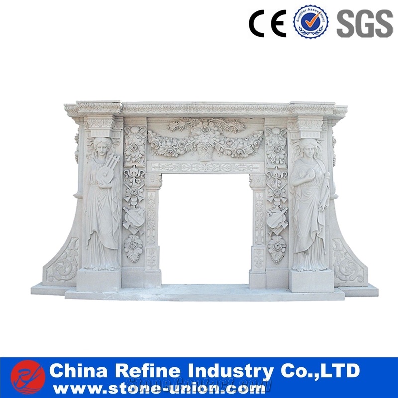 Western Style Fireplace, China White Marble Fireplace