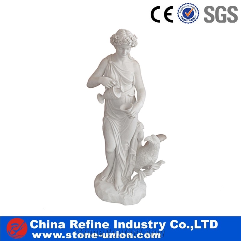 White Marble Human Sculpture, Human Western Statues, Garden Woman Sculptures