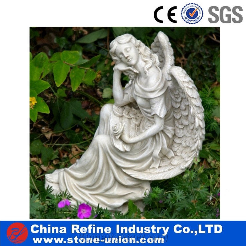 White Marble Praying Angel Sculpture , Garden Landscape Angel Sculpture , Western Human Sculpture