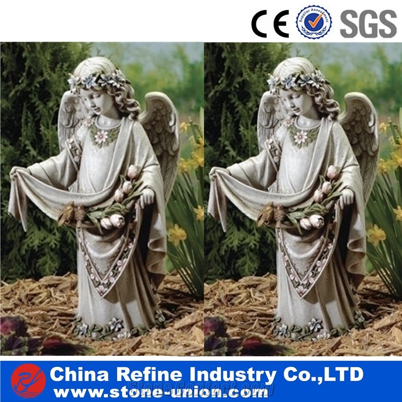 White Marble Praying Angel Sculpture , Garden Landscape Angel Sculpture , Western Human Sculpture