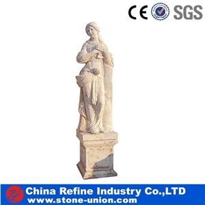Woman Stone Sculptures,Western Figure Statue,Outdoor Garden Beige Marble Sculptures