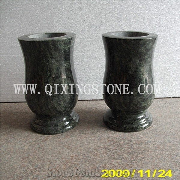 Olive Green Granite Tombstone Vase