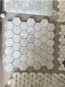Bianco Carrara Mosaic Tile, White Marble Basketweave Mosaic