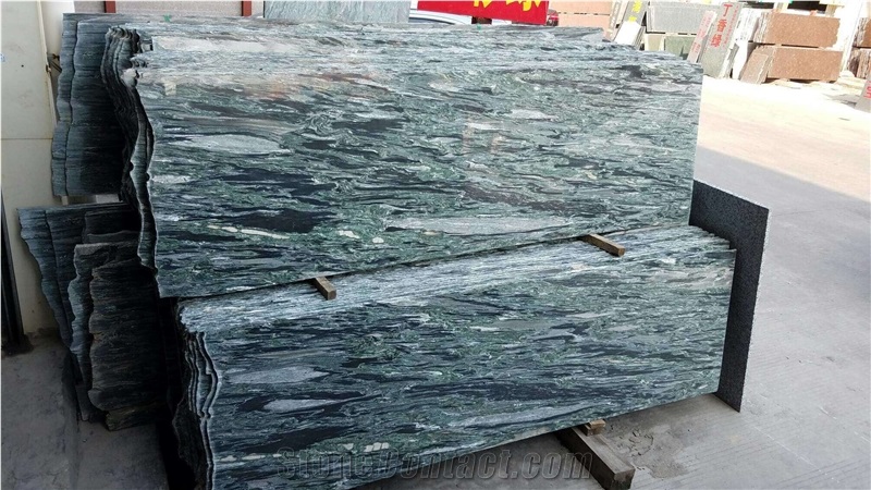 China Green Sea Wave Granite Slabs / Verde Ocean Green Granite Tiles for Walling Cladding