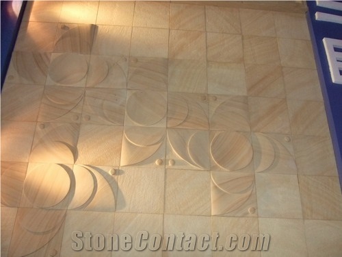 China Yellow Wooden Vein Sandstone Tiles for Wall Cladding & Floor Covering Honed Cut to Size Tiles