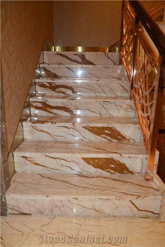 Gold Dragon Marble Interior Staircase & Steps for Floor Covering /Rich Gold Marble Slabs Cut to Size Sofitel Gold Marble, Sofita Gold, Crema Eva,Crema Evita Risers