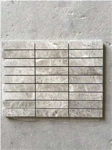 Light Brown Marble Strip Mosaic Tile Linear Strip Mosaic Tile for Back Splash