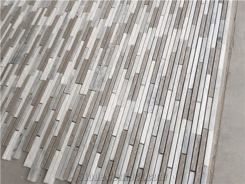 Mixed Color Marble Linear Strips Mosaic Tile for Back Splash