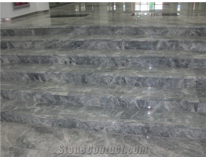 Silver Mink Staircase / Silver Ermine Mabrle Risers,Silver Ermine Marble,Silver Marten Blue Grey Marble Stairs & Steps