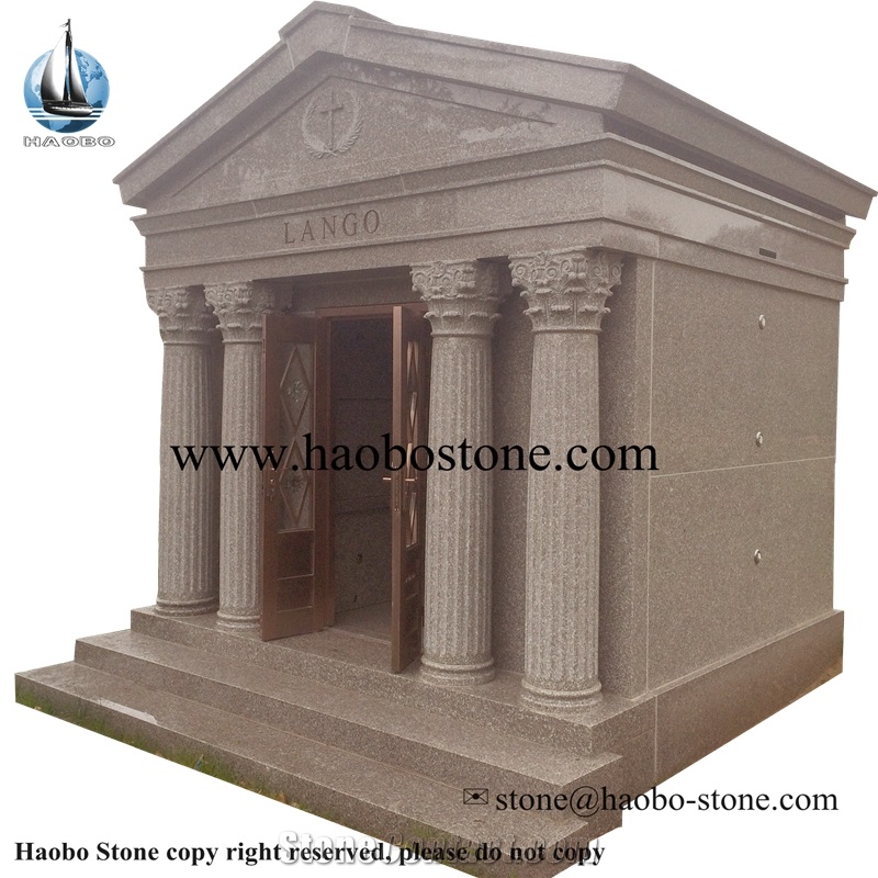 6-Crypt Granite Walk-In Masolem, G635 Pink Granite Mausoleum & Columbarium