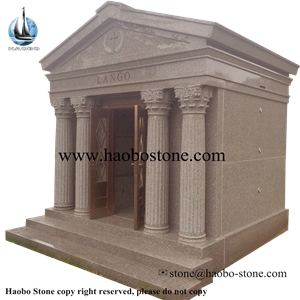 6-Crypt Granite Walk-In Masolem, G635 Pink Granite Mausoleum & Columbarium