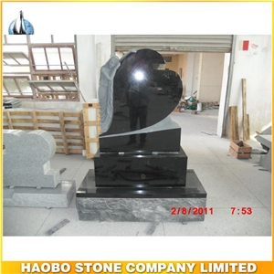 Black Granite Heart Shaped Angel Headstone for Cemetery