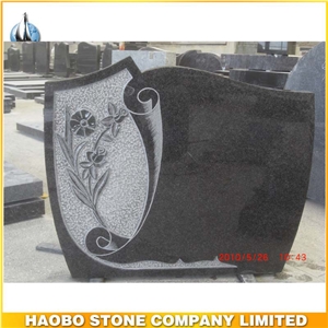 Cheap Chinese Black Granite Headstones with Flower Carving
