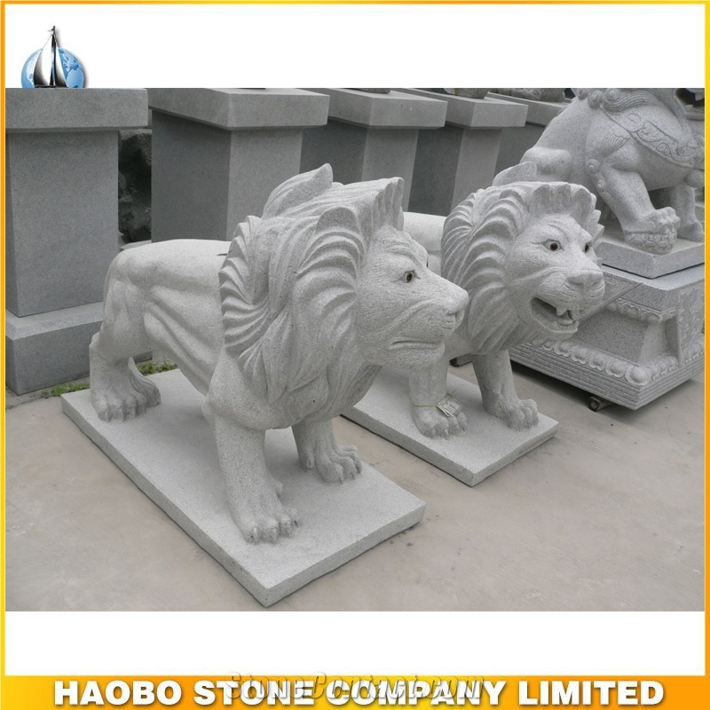 Grey Granite Hand Carving Animal Statue Stone Lions Sculpture