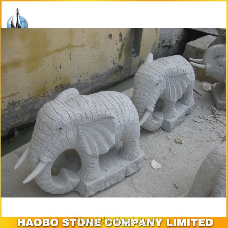 Hand Carved G603 Granite Stone Elephant Garden Statues From
