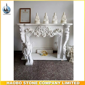 Haobo Stone Classic Marble Fireplace Hearth, White Marble Fireplace