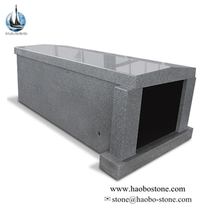 Haobo Stone Roof Cap Single Crypt Mausoleum, G633 Grey Granite Mausoleum & Columbarium