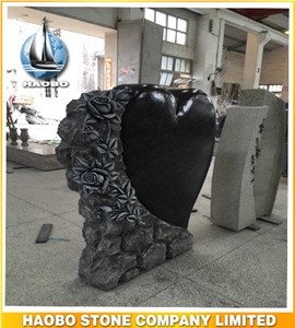 Heart Shaped Blue Granite Floral Carving Tombstone Headstone
