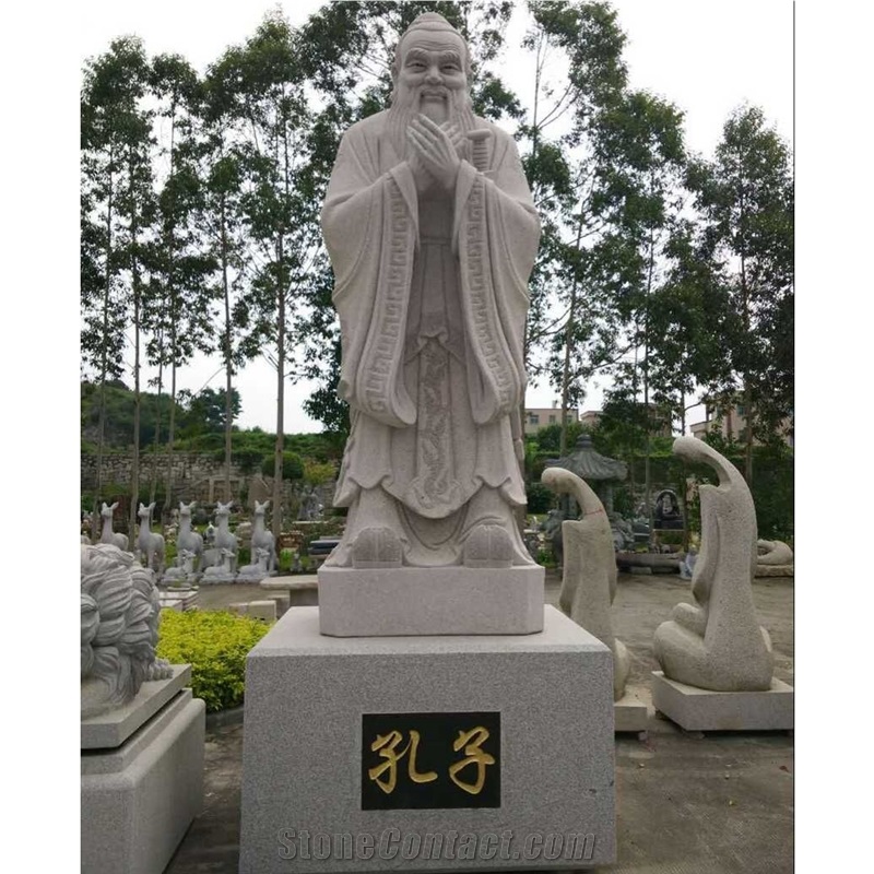 Large Garden Sculpture Ligaht Grey Granite Confucius Statue