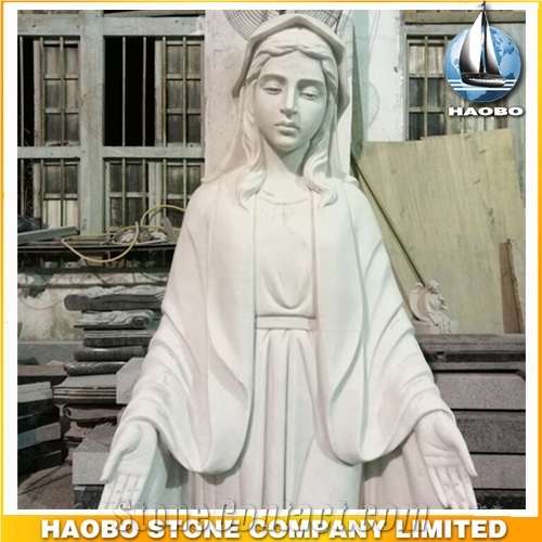 Maria Statue, White Granite Western Statues, Handcarved Sculptures