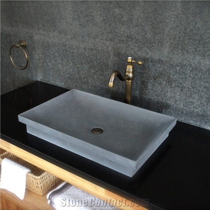 Nature Honed Surface Basalt Stone Bathroom Vessel Sink