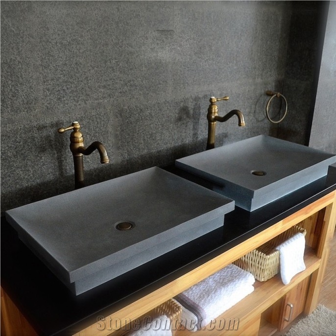 Nature Honed Surface Basalt Stone Bathroom Vessel Sink