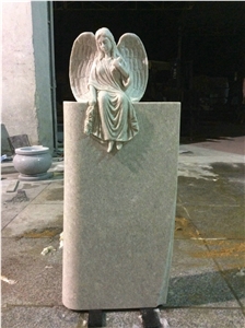 Pearl White Granite Headstone Carved Angel with Wings