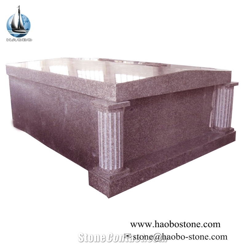 Pink Granite Roof-Top Two-Crypt Family Mausoleum with Columns
