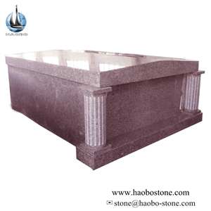 Pink Granite Roof-Top Two-Crypt Family Mausoleum with Columns