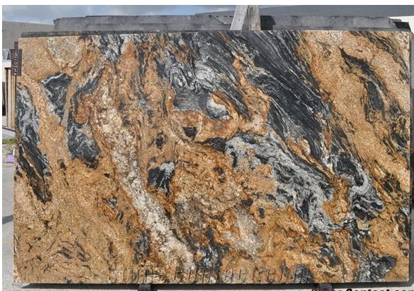 Magma Black Granite Juparana Magma Gold Slab Polished From