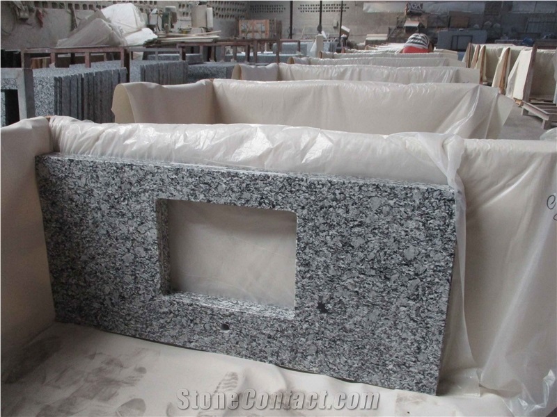 Spray White Granite Kitchen Countertops, Grey Granite Kitchen Worktops