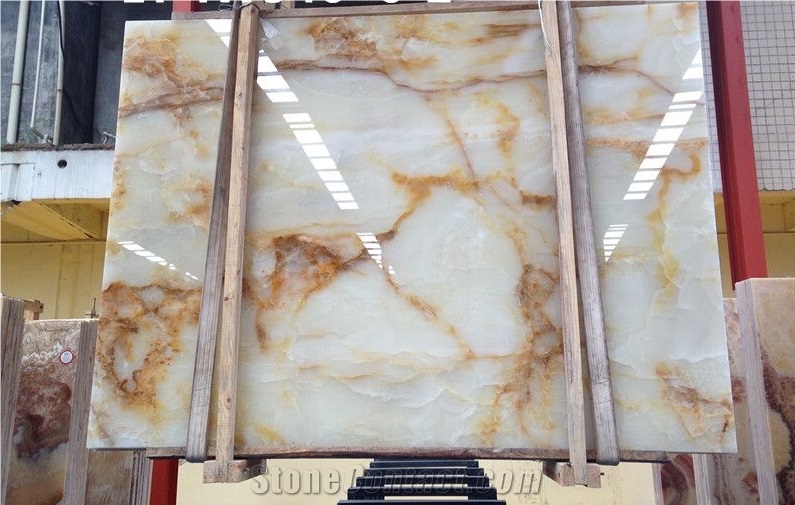 White Onyx with Golden Veins High Quality Onyx White