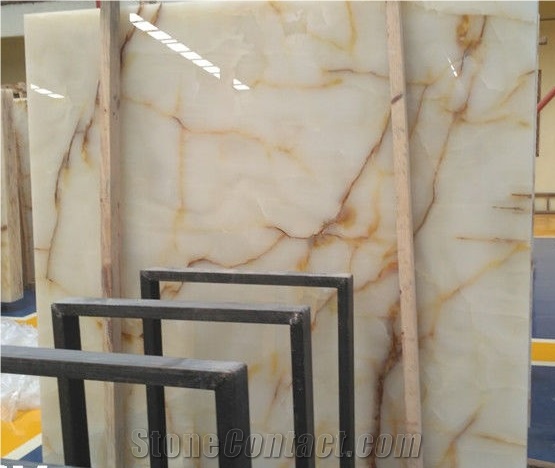 White Onyx with Golden Veins High Quality Onyx White