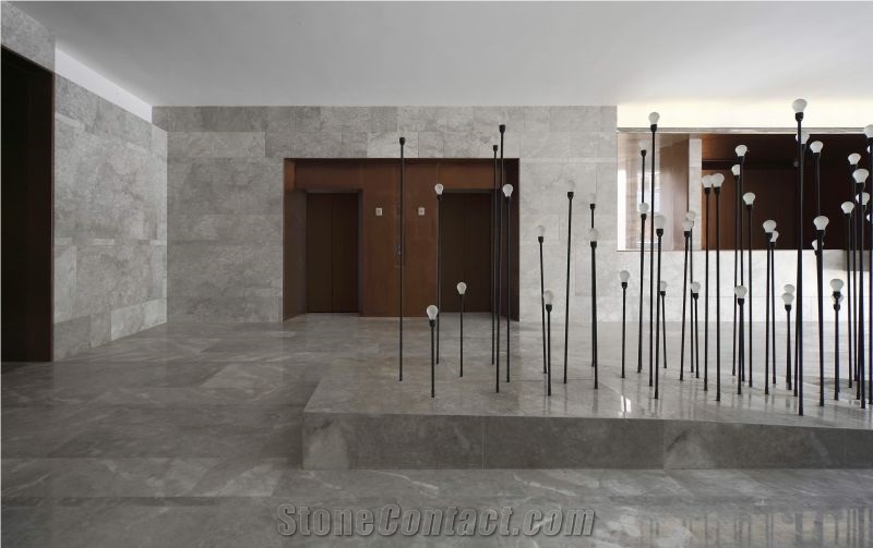 Las Hongkong Office In Abba White Marble Tile Walling Polished