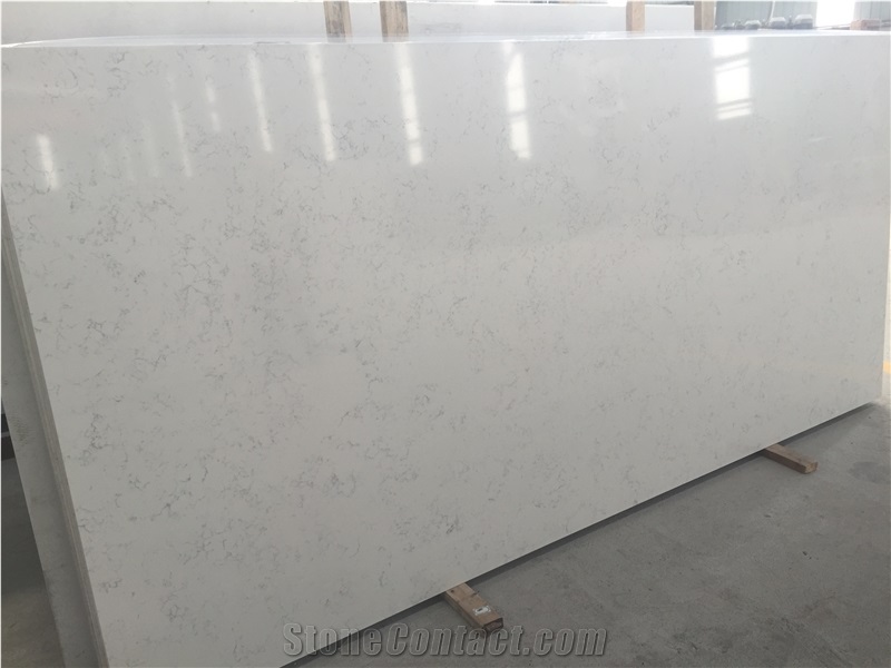 Bst D3001 Carrara Marble Like Quartz Stone Slab with Veined Movement and Random Pattern Fit for Kitchen Countertop Bench Top and Bathroom Vanity Top