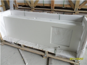 Pure White Quartz Stone Kitchen Countertop, Fabricated Quartz Stone Kitchen Countertop, Solid Surface Quartz Stone Top