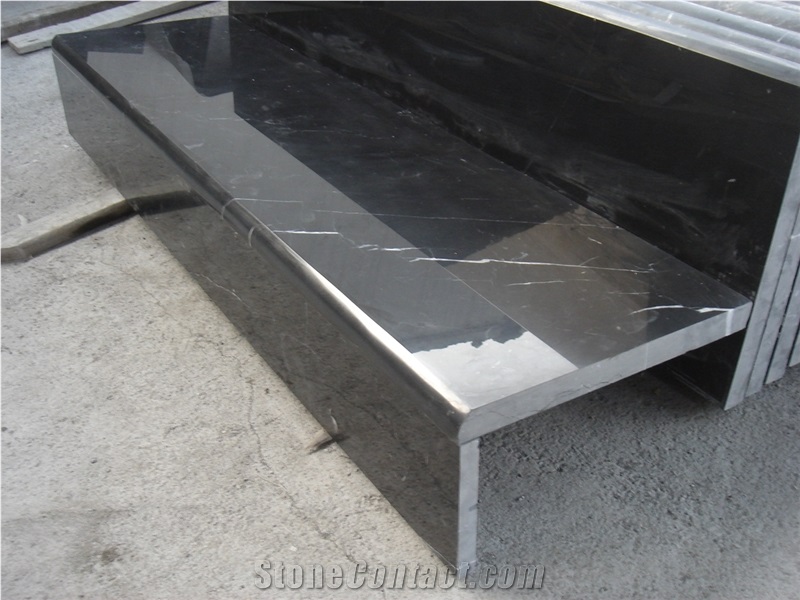 Cheap Polished Black Marquina Marble Cut to Size, Black Marble Kitchen Countertops