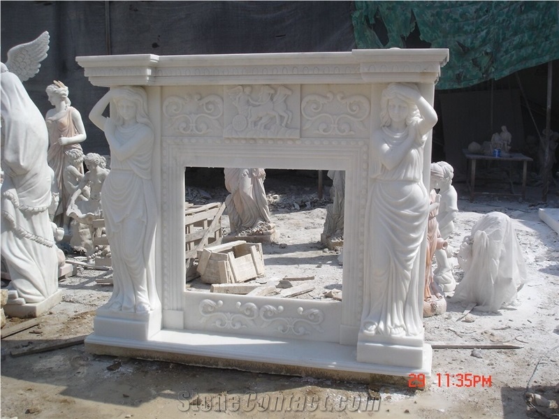 China Sichuan White Marble Fireplace with Figures