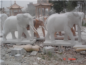 Decorative Garden Pure White Marble Elephant Statues