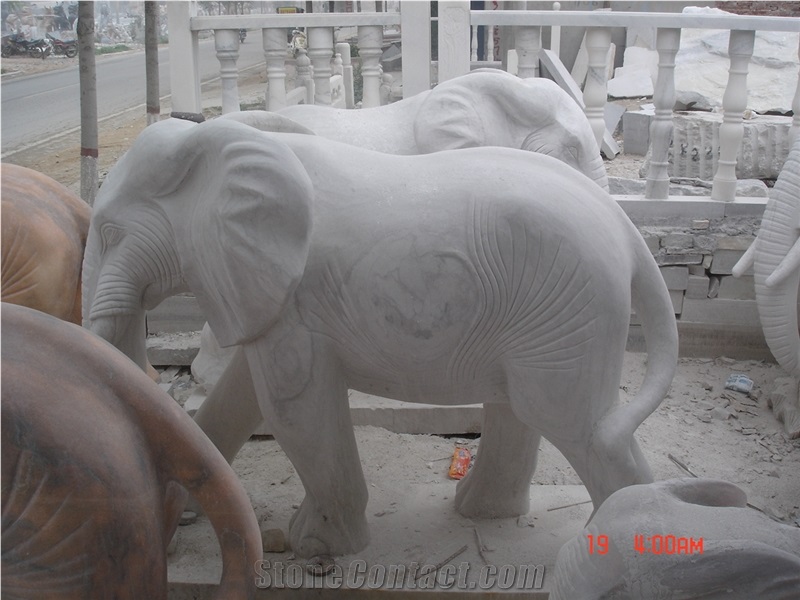 Decorative Garden Pure White Marble Elephant Statues