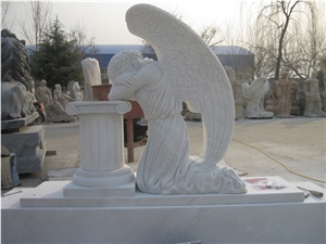 Outdoor Nature White Marble Angel Sculptures