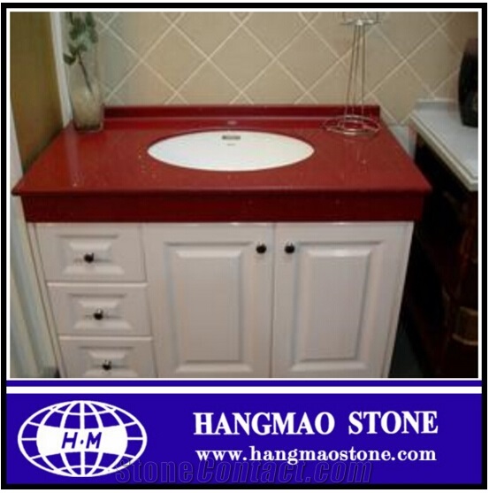 Pure Red Quartz Stone Bath Vanity Tops Bathroom Countertop