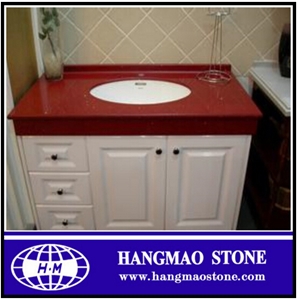 Pure Red Quartz Stone Bath Vanity Tops Bathroom Countertop