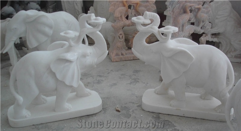 Small White Marble Stone Elephant Sculpture for Sale