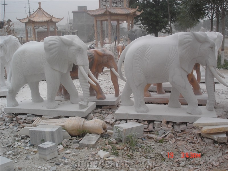 Small White Marble Stone Elephant Sculpture for Sale
