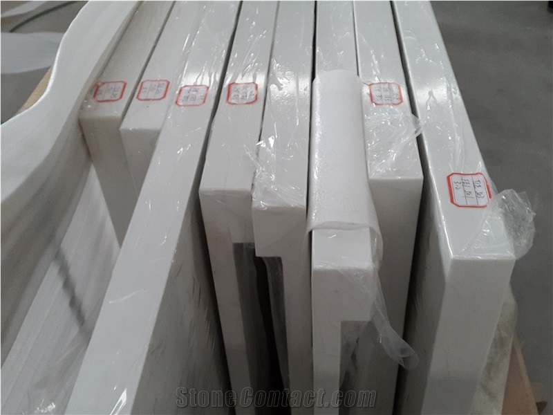 White Artificial Quartz Stone Beveled Edge Kitchen Countertops, Custom Countertops, China Cheap White Artificial Stone Countertop